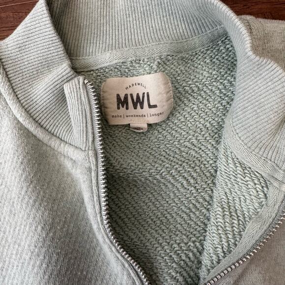 Madewell 1/4 Zip Blue Sweatshirt WMNS M Mock Neck Boxy Slouchy Long Sleeves Gym - Picture 5 of 10